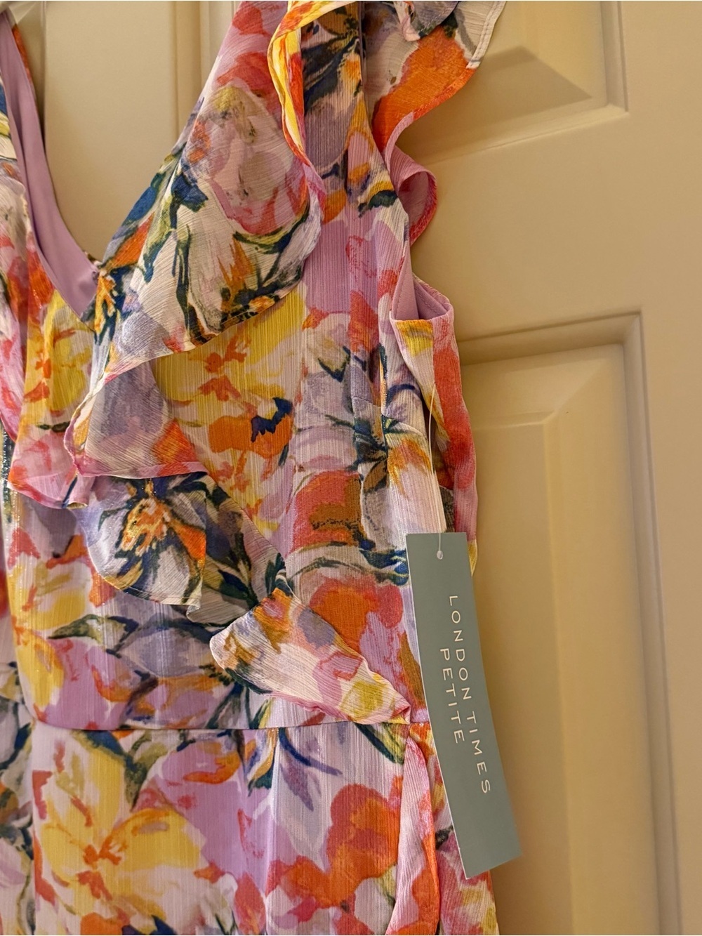 London Times Floral Ruffle Maxi Dress Size 10P - Picture 9 of 9